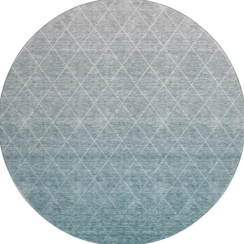 8' Teal And Ivory Geometric Washable Round Rug With UV Protection