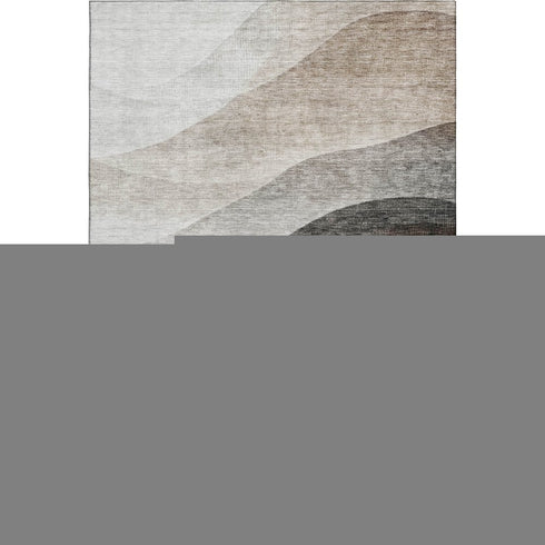 9' X 12' Khaki Ivory And Gray Abstract Washable Area Rug With UV Protection