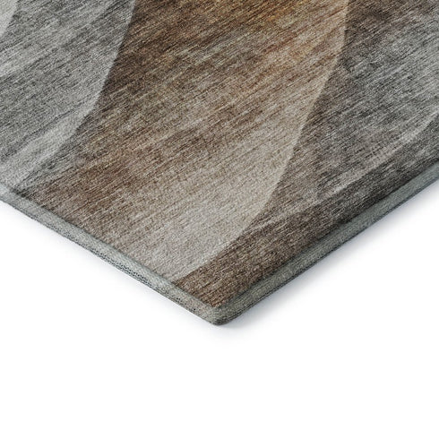 9' X 12' Khaki Ivory And Gray Abstract Washable Area Rug With UV Protection