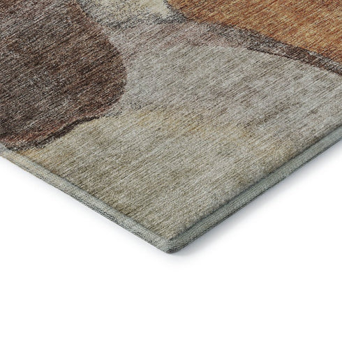 5' X 8' Coffee Beige And Copper Abstract Washable Area Rug With UV Protection