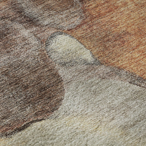 5' X 8' Coffee Beige And Copper Abstract Washable Area Rug With UV Protection