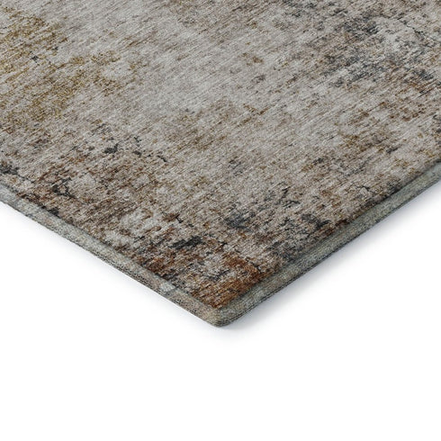 5' X 8' Beige Gray And Copper Abstract Washable Area Rug With UV Protection