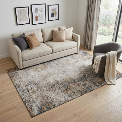 5' X 8' Beige Gray And Copper Abstract Washable Area Rug With UV Protection