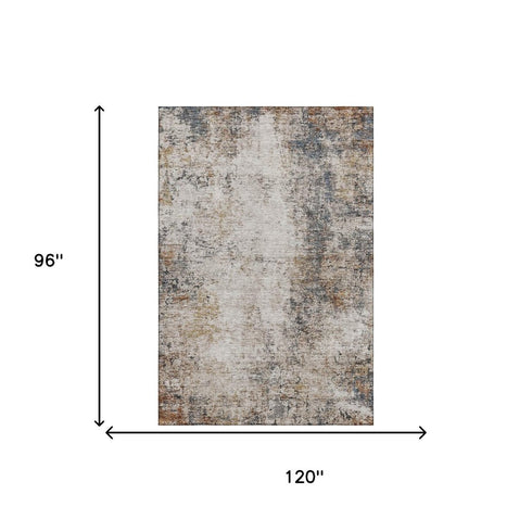 8' X 10' Beige Gray And Copper Abstract Washable Area Rug With UV Protection