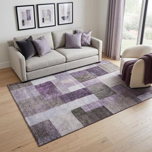 5' X 8' Eggplant Gray And Ivory Geometric Washable Area Rug With UV Protection