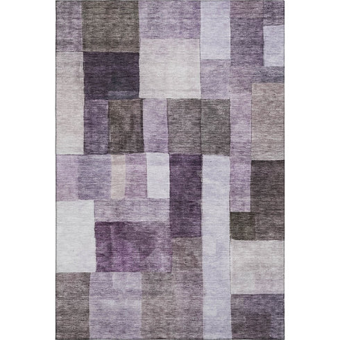 9' X 12' Eggplant Gray And Ivory Geometric Washable Area Rug With UV Protection