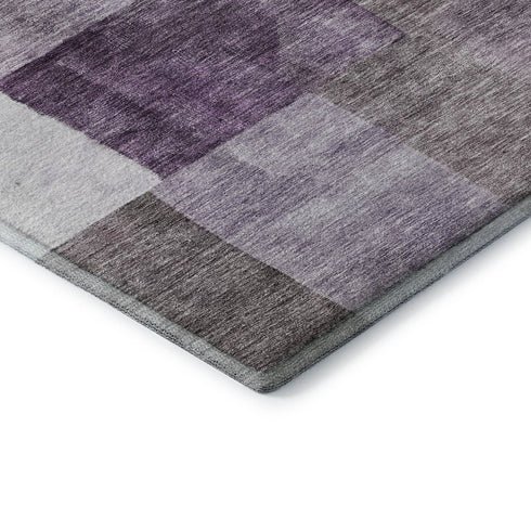 9' X 12' Eggplant Gray And Ivory Geometric Washable Area Rug With UV Protection