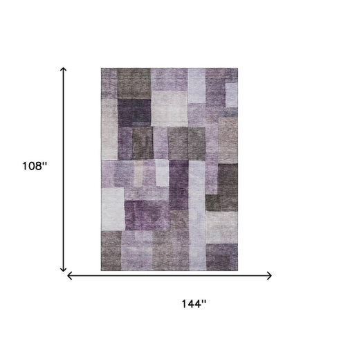9' X 12' Eggplant Gray And Ivory Geometric Washable Area Rug With UV Protection