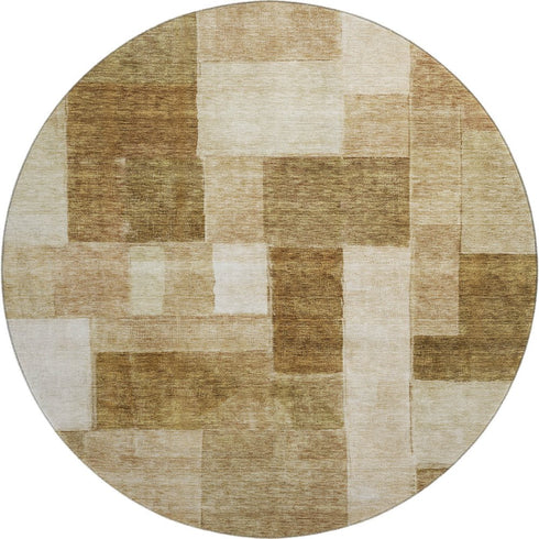 8' Terra Cotta Beige And Copper Geometric Washable Round Rug With UV Protection