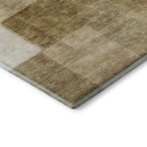 8' Terra Cotta Beige And Copper Geometric Washable Round Rug With UV Protection