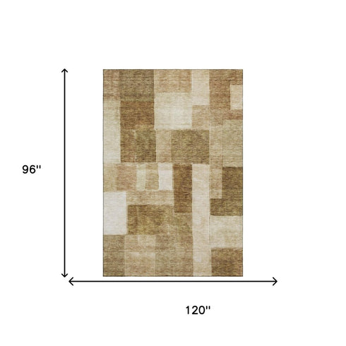 8' X 10' Terra Cotta Beige And Copper Geometric Washable Area Rug With UV Protection