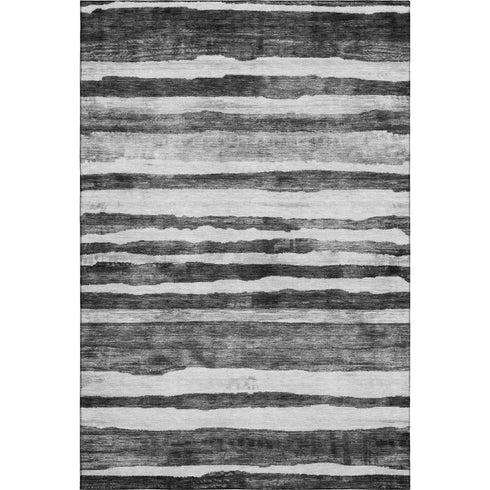 5' X 8' Charcoal And Ivory Striped Washable Area Rug With UV Protection