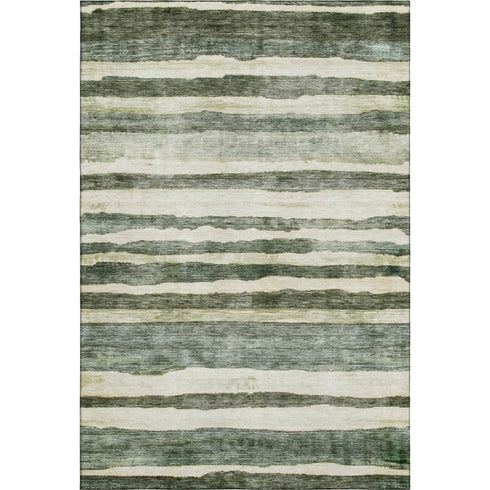 9' X 12' Sage Ivory And Beige Striped Washable Area Rug With UV Protection