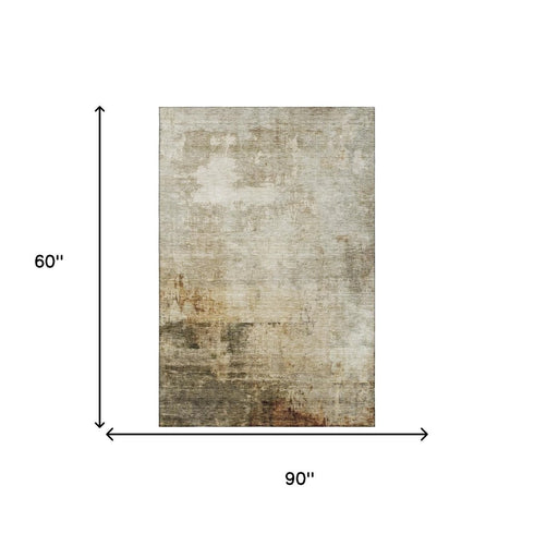 5' X 8' Linen Ivory And Copper Abstract Washable Area Rug With UV Protection