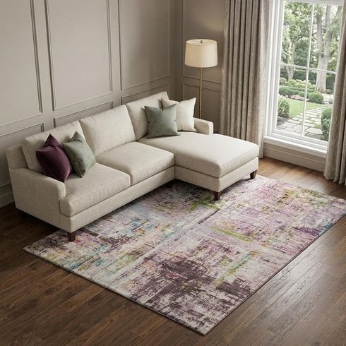 9' X 12' Lavender Green And Teal Abstract Washable Area Rug With UV Protection