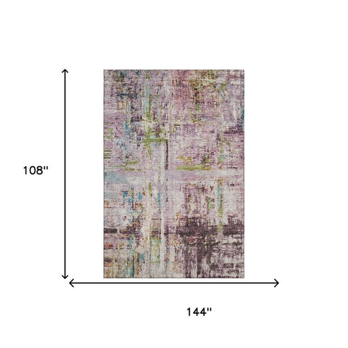 9' X 12' Lavender Green And Teal Abstract Washable Area Rug With UV Protection