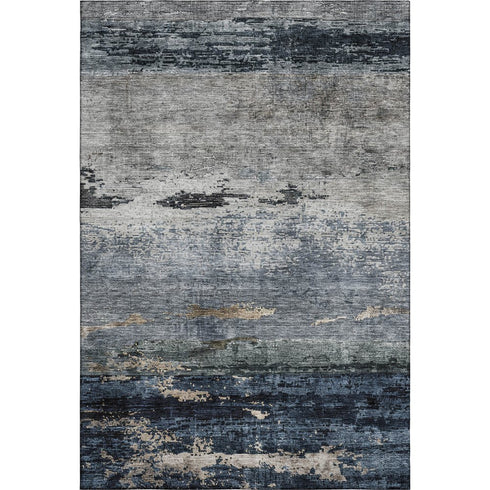 8' X 10' Navy Blue Gray And Silver Abstract Washable Area Rug With UV Protection