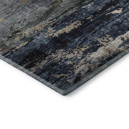 8' X 10' Navy Blue Gray And Silver Abstract Washable Area Rug With UV Protection
