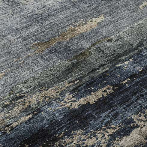 8' X 10' Navy Blue Gray And Silver Abstract Washable Area Rug With UV Protection