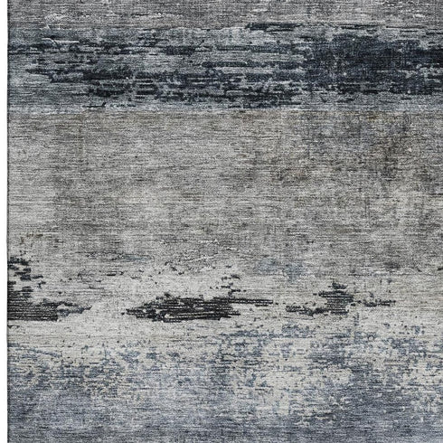 8' X 10' Navy Blue Gray And Silver Abstract Washable Area Rug With UV Protection