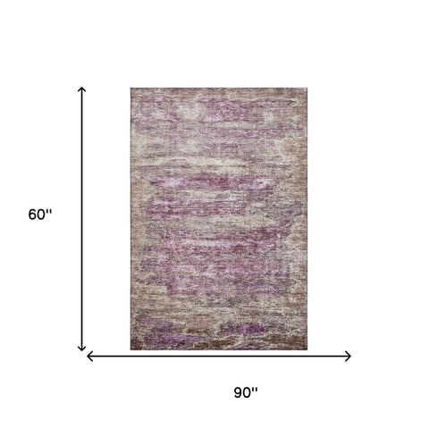 5' X 8' Blush And Ivory Abstract Washable Area Rug With UV Protection