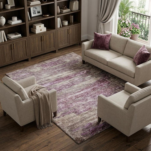 8' X 10' Blush And Ivory Abstract Washable Area Rug With UV Protection