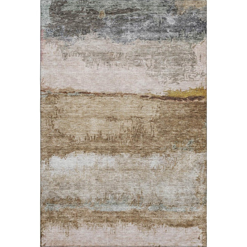 5' X 8' Beige Brown And Gray Abstract Washable Area Rug With UV Protection