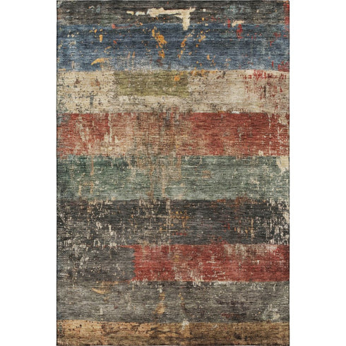 5' X 8' Fern Green Blue And Red Striped Washable Area Rug With UV Protection