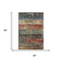 5' X 8' Fern Green Blue And Red Striped Washable Area Rug With UV Protection