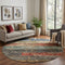 8' Fern Green Blue And Red Striped Washable Round Rug With UV Protection
