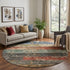8' Fern Green Blue And Red Striped Washable Round Rug With UV Protection