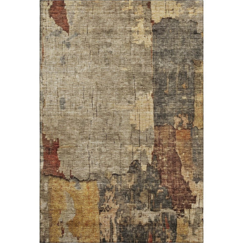 5' X 8' Khaki Gold And Blue Abstract Washable Area Rug With UV Protection