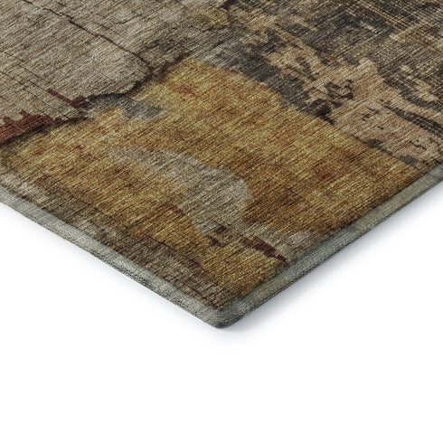 5' X 8' Khaki Gold And Blue Abstract Washable Area Rug With UV Protection