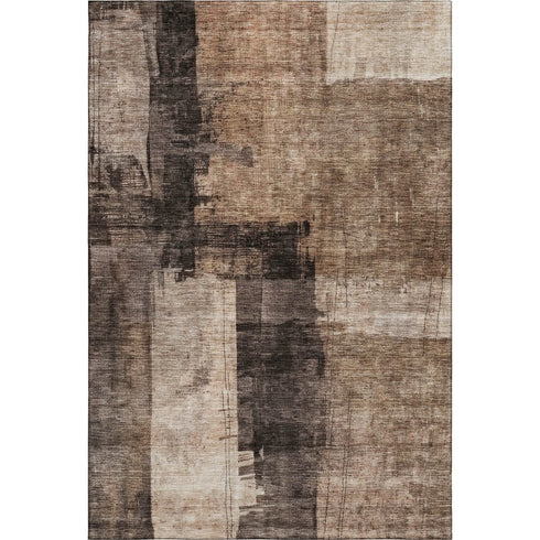 5' X 8' Brown Beige And Taupe Abstract Washable Area Rug With UV Protection