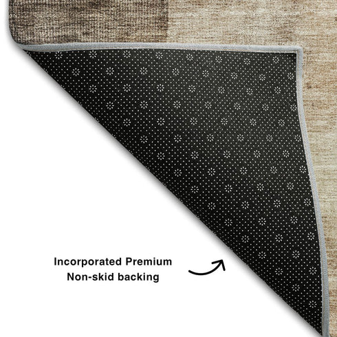 5' X 8' Brown Beige And Taupe Abstract Washable Area Rug With UV Protection