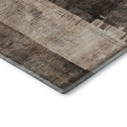 5' X 8' Brown Beige And Taupe Abstract Washable Area Rug With UV Protection