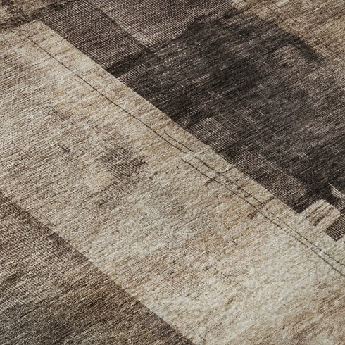 5' X 8' Brown Beige And Taupe Abstract Washable Area Rug With UV Protection