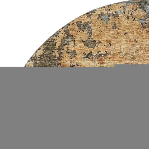 8' Copper And Gray Abstract Washable Round Rug With UV Protection