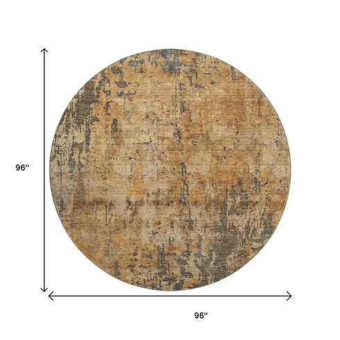 8' Copper And Gray Abstract Washable Round Rug With UV Protection