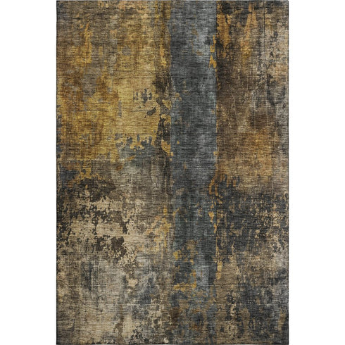 5' X 8' Gray Teal And Gold Striped Washable Area Rug With UV Protection