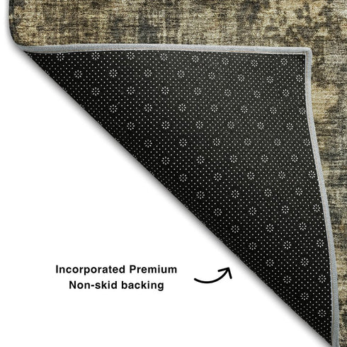 5' X 8' Gray Teal And Gold Striped Washable Area Rug With UV Protection