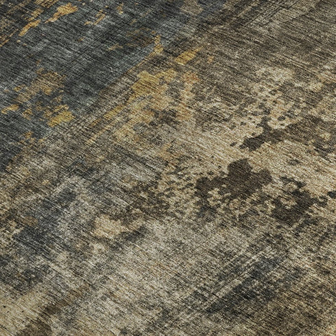5' X 8' Gray Teal And Gold Striped Washable Area Rug With UV Protection