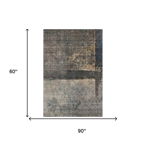 5' X 8' Coffee And Beige Abstract Washable Area Rug With UV Protection