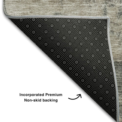 5' X 8' Coffee And Beige Abstract Washable Area Rug With UV Protection