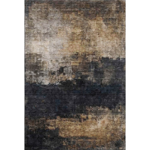 5' X 8' Charcoal Gold And Beige Abstract Washable Area Rug With UV Protection