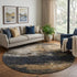 8' Charcoal Gold And Beige Abstract Washable Round Rug With UV Protection