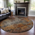 8' Rust Silver And Gray Abstract Washable Round Rug With UV Protection