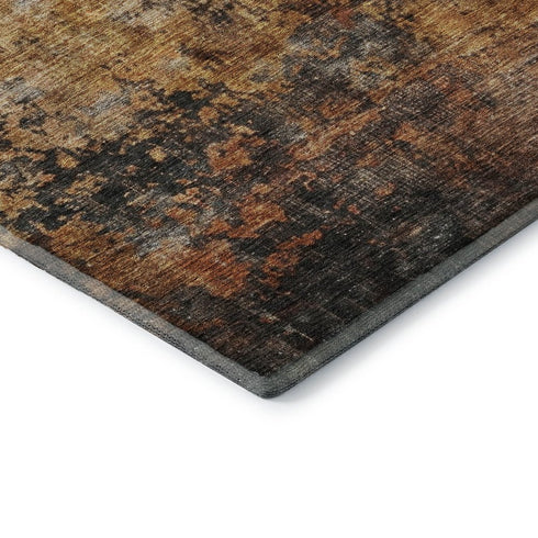 8' Rust Silver And Gray Abstract Washable Round Rug With UV Protection