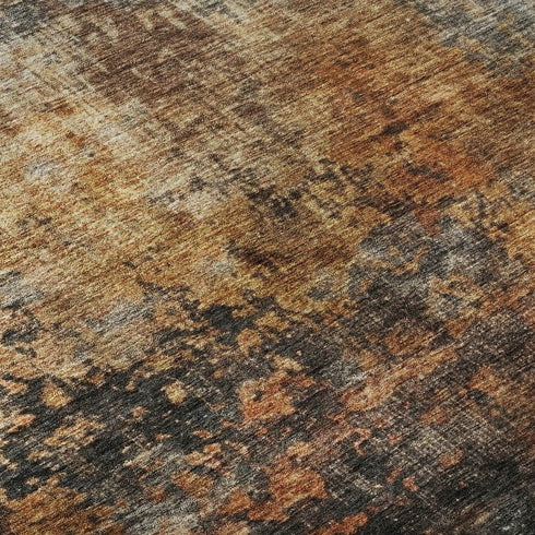 8' Rust Silver And Gray Abstract Washable Round Rug With UV Protection