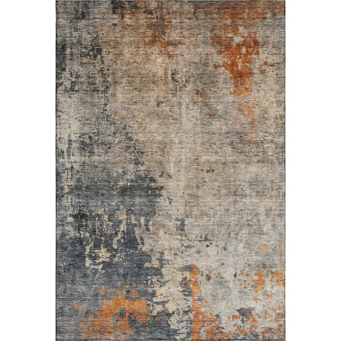 5' X 8' Khaki Beige And Blue Abstract Washable Area Rug With UV Protection